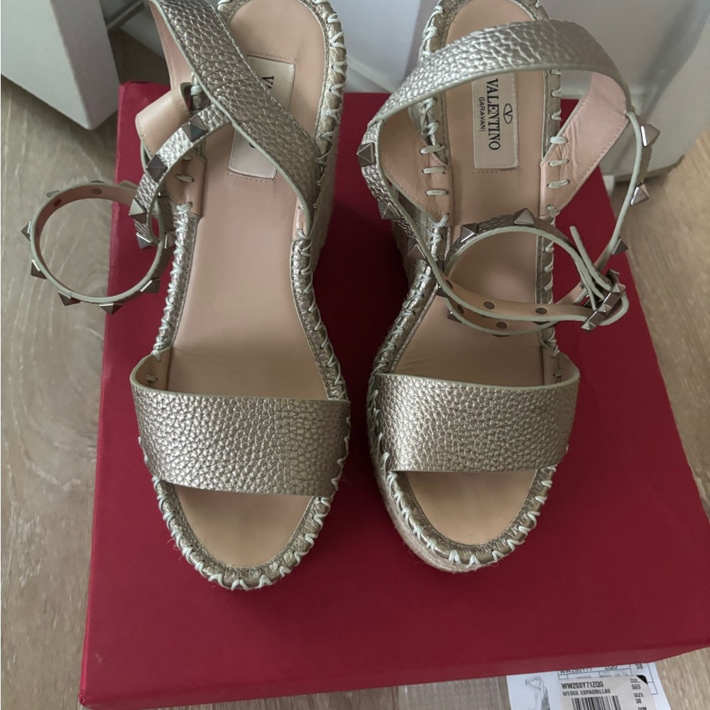 Valentino Women's Metallic Rose Gold Platform Wedge Sandals-sz 38